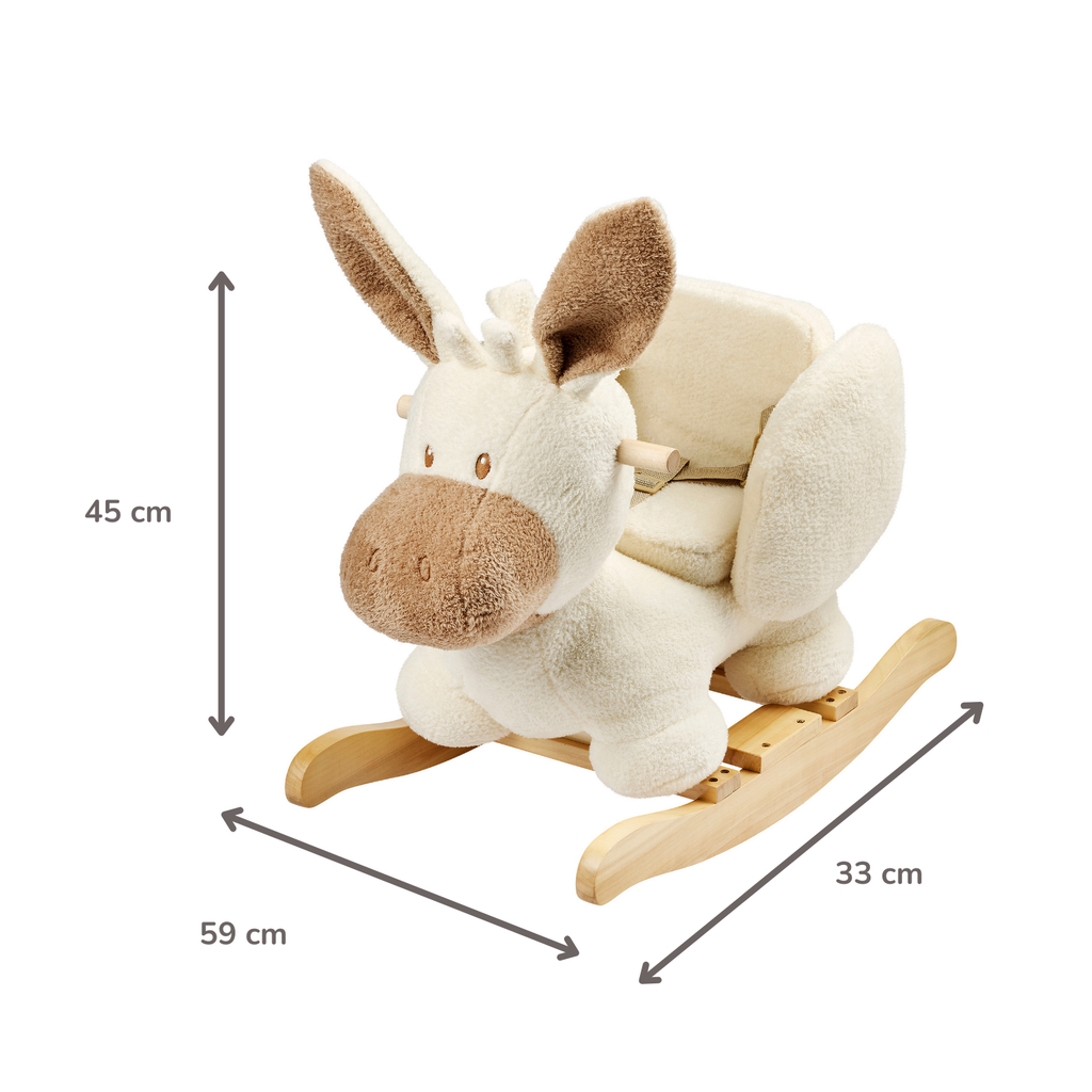 TEDDY Rocking Donkey – Rocking Animal in Teddy Fabric – Ecru [DE]