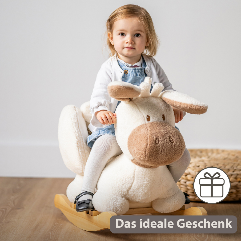 TEDDY Rocking Donkey – Rocking Animal in Teddy Fabric – Ecru [DE]