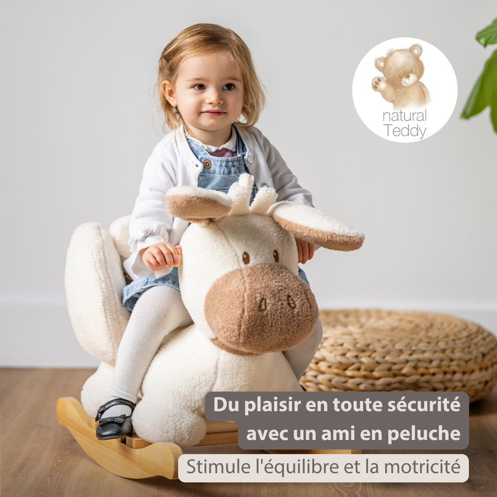 TEDDY Rocking Donkey – Rocking Animal in Teddy Fabric – Ecru [FR]
