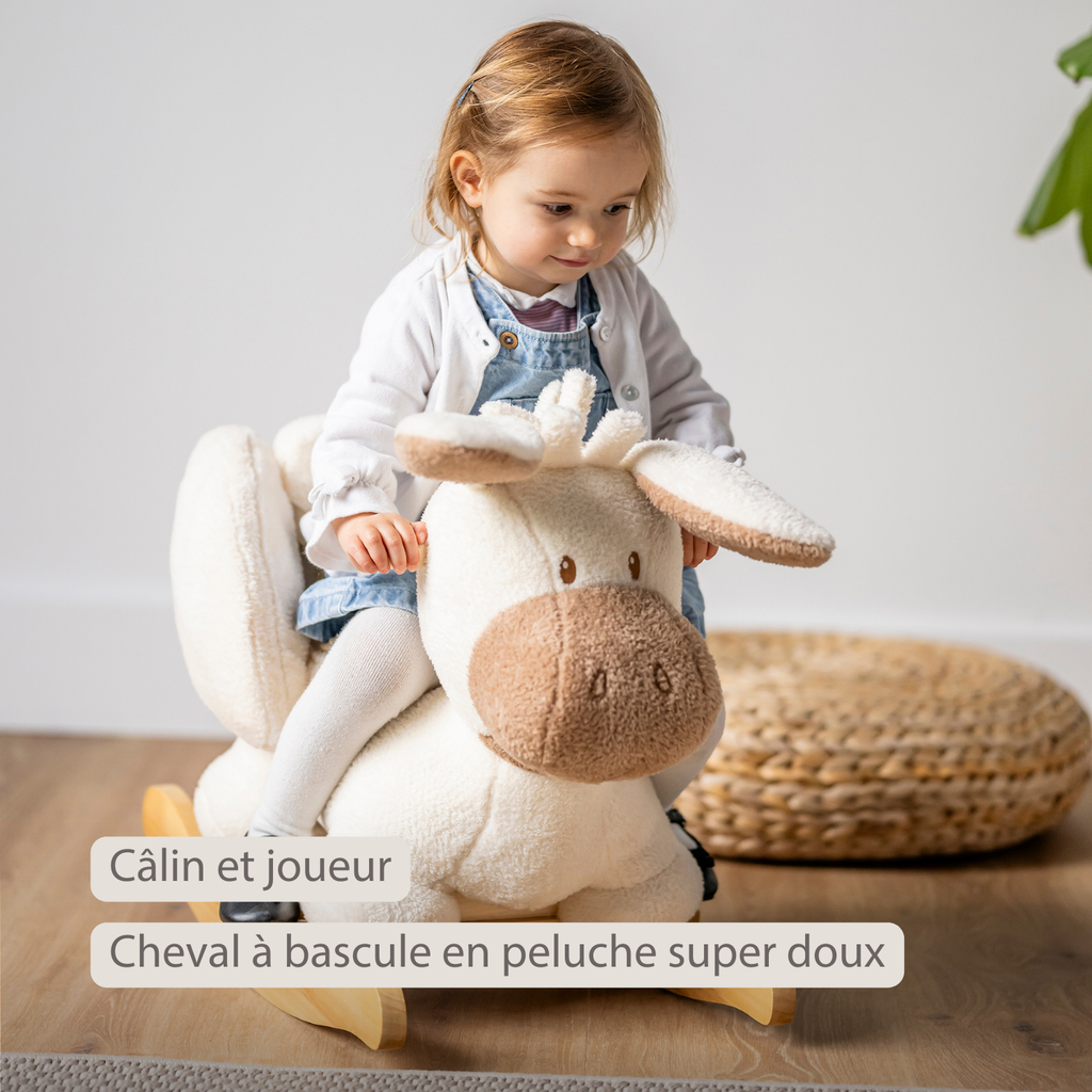 TEDDY Rocking Donkey – Rocking Animal in Teddy Fabric – Ecru [FR]