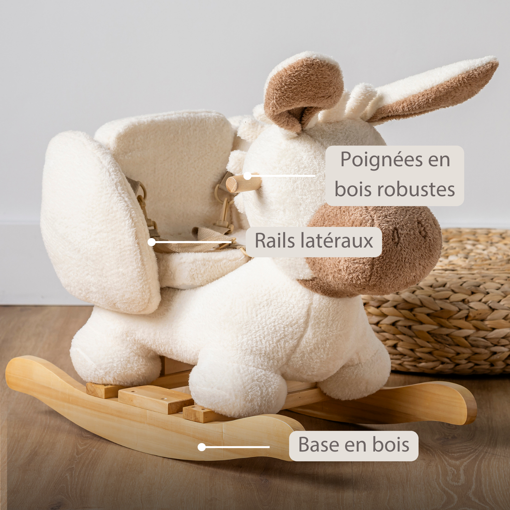 TEDDY Rocking Donkey – Rocking Animal in Teddy Fabric – Ecru [FR]