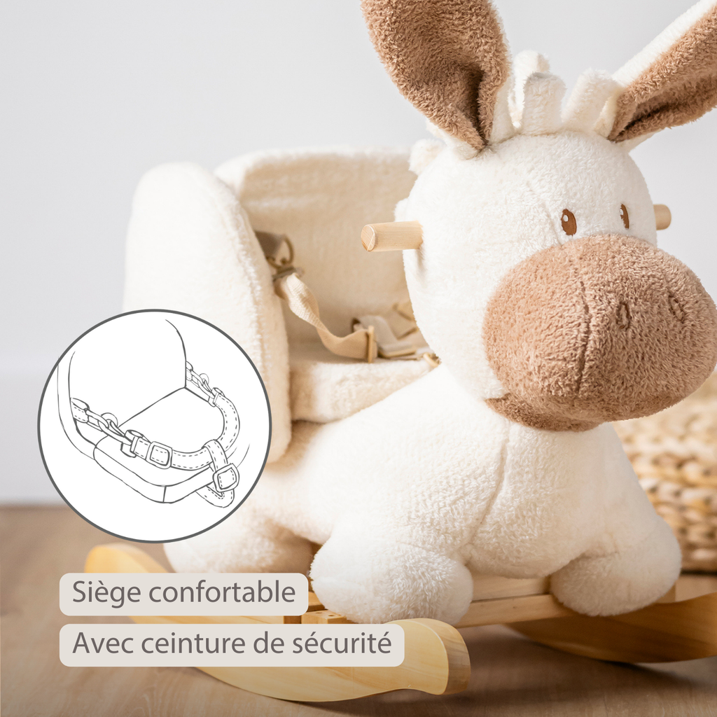 TEDDY Rocking Donkey – Rocking Animal in Teddy Fabric – Ecru [FR]