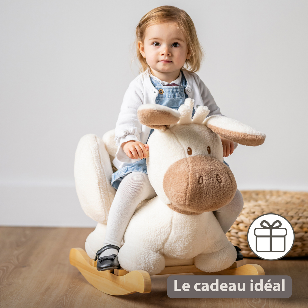 TEDDY Rocking Donkey – Rocking Animal in Teddy Fabric – Ecru [FR]