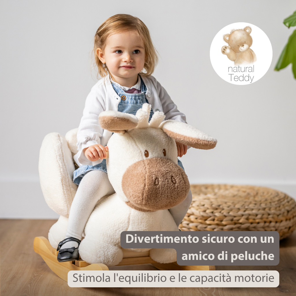 TEDDY Rocking Donkey – Rocking Animal in Teddy Fabric – Ecru [IT]