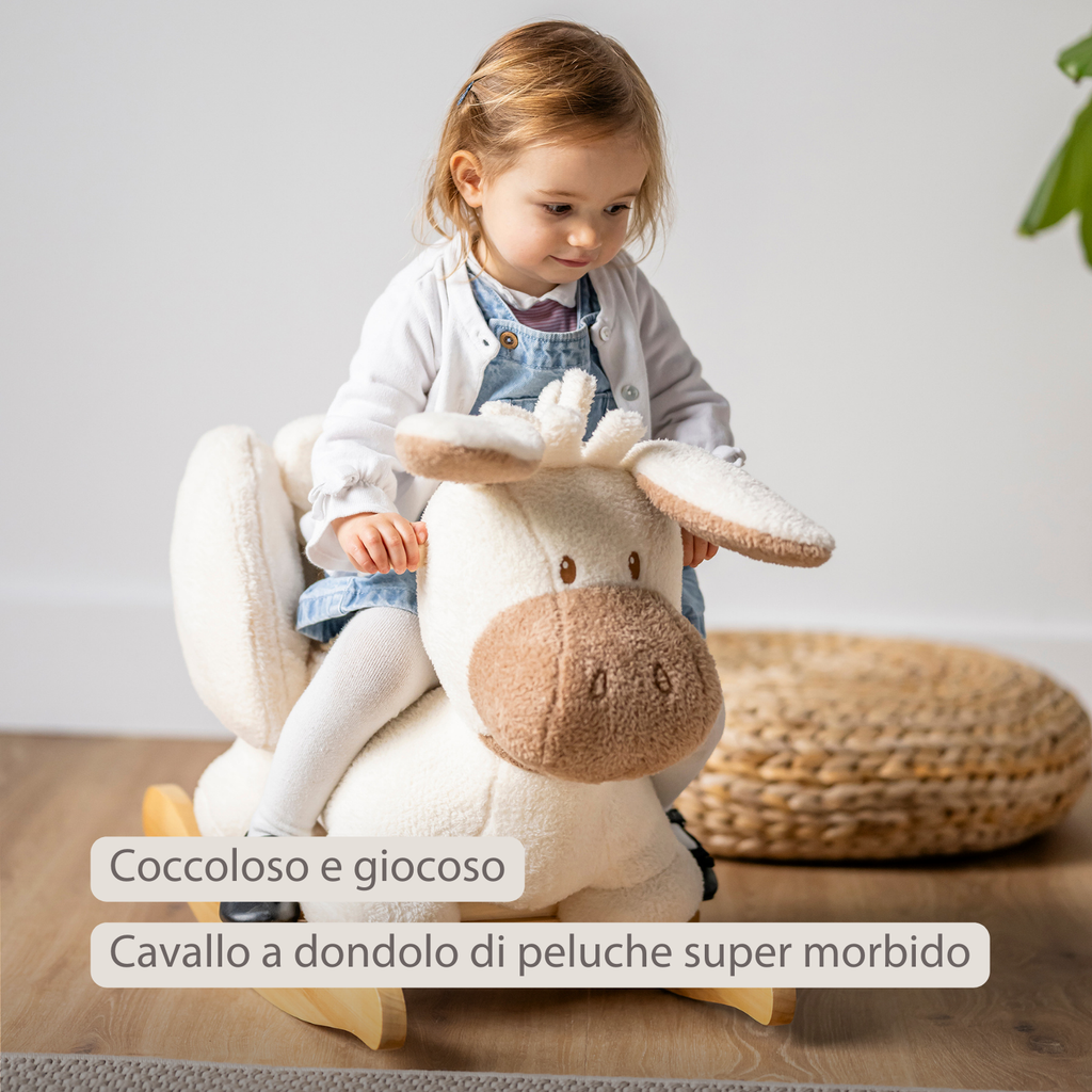 TEDDY Rocking Donkey – Rocking Animal in Teddy Fabric – Ecru [IT]