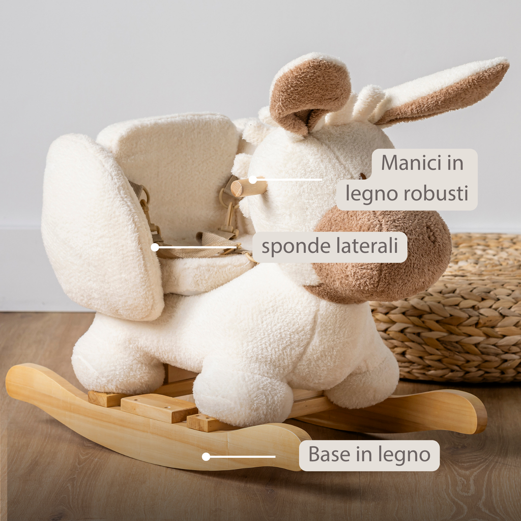 TEDDY Rocking Donkey – Rocking Animal in Teddy Fabric – Ecru [IT]