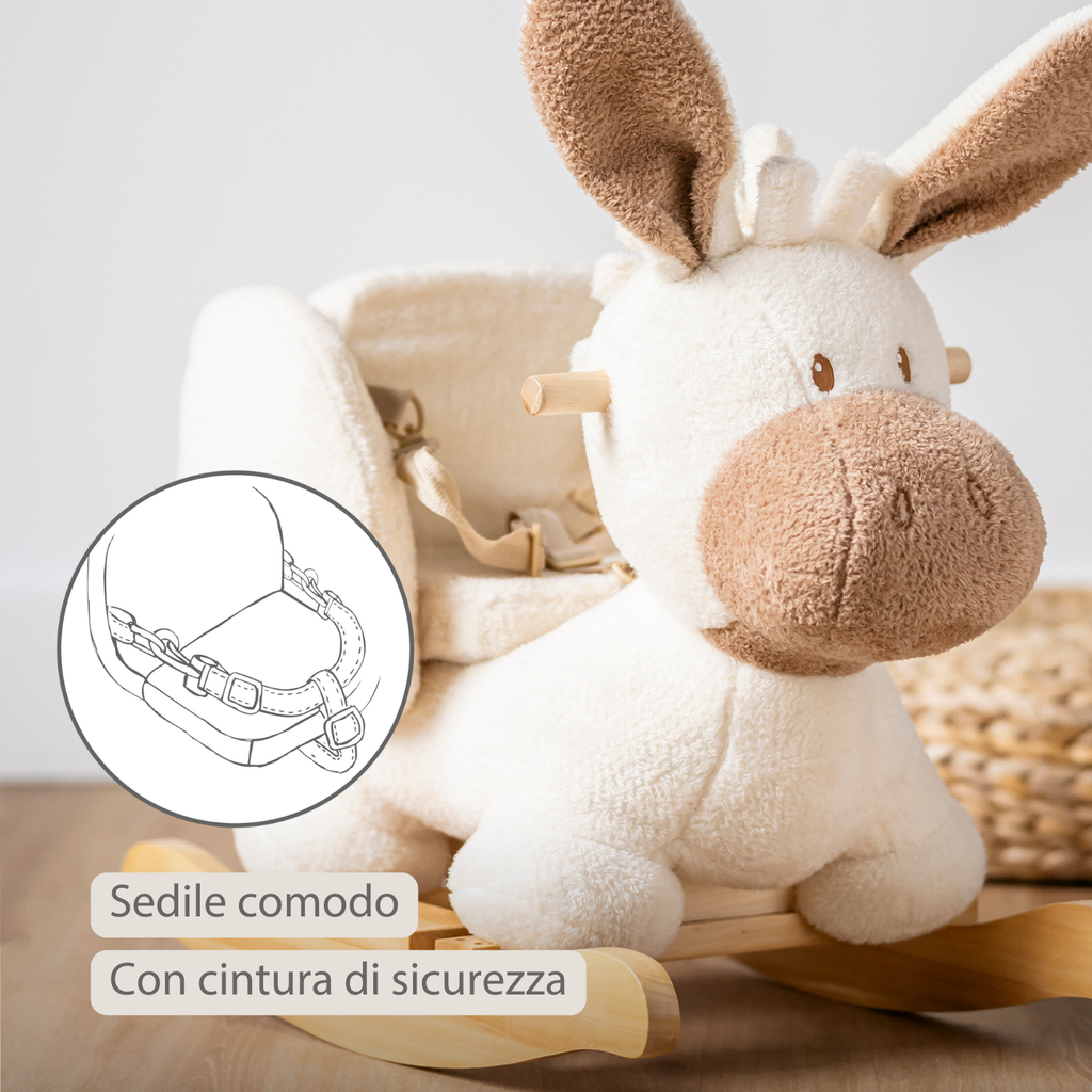 TEDDY Rocking Donkey – Rocking Animal in Teddy Fabric – Ecru [IT]