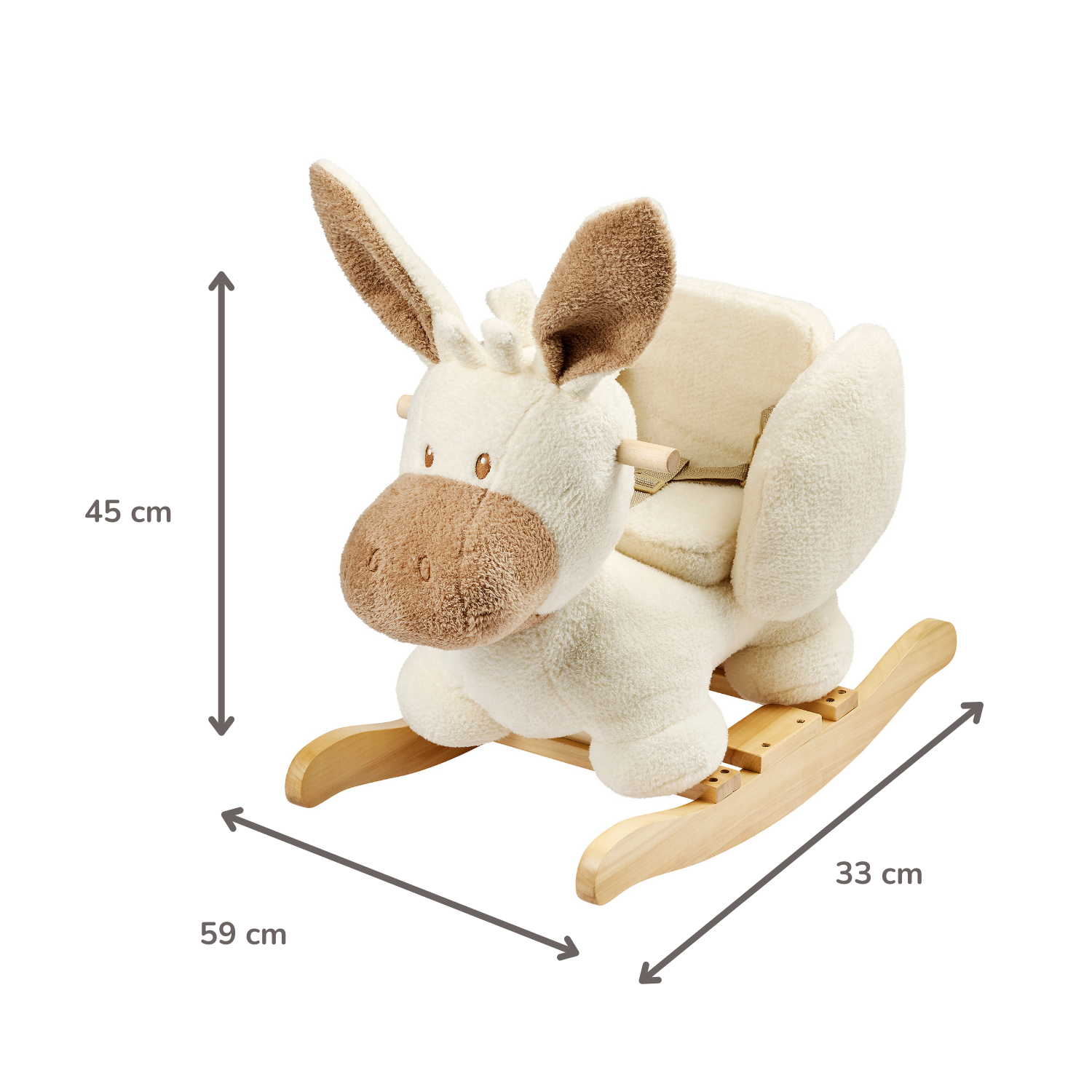 TEDDY Rocking Donkey – Rocking Animal in Teddy Fabric – Ecru [IT]
