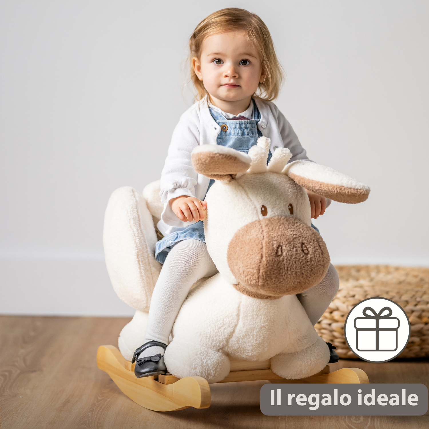 TEDDY Rocking Donkey – Rocking Animal in Teddy Fabric – Ecru [IT]