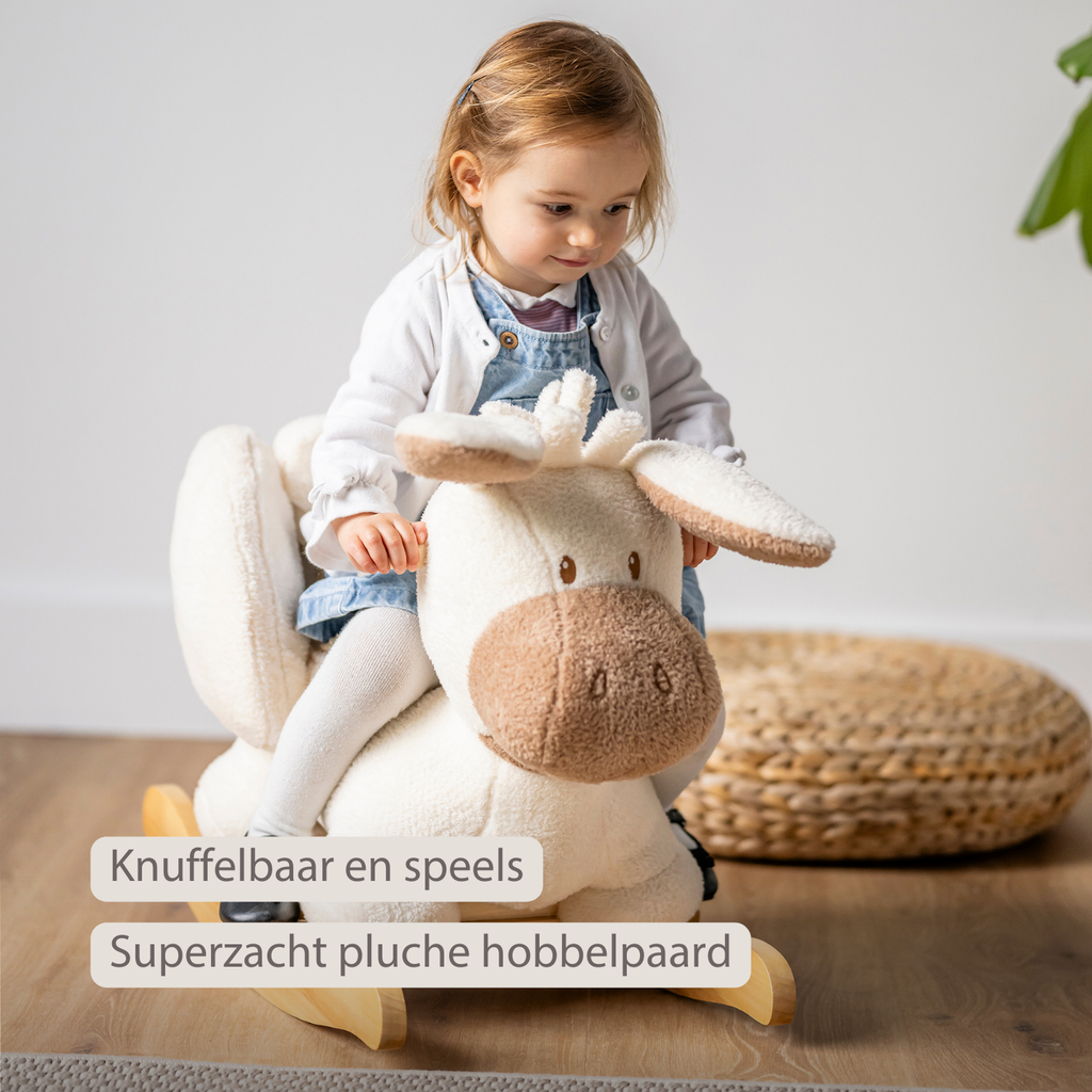 TEDDY Rocking Donkey – Rocking Animal in Teddy Fabric – Ecru [NL]