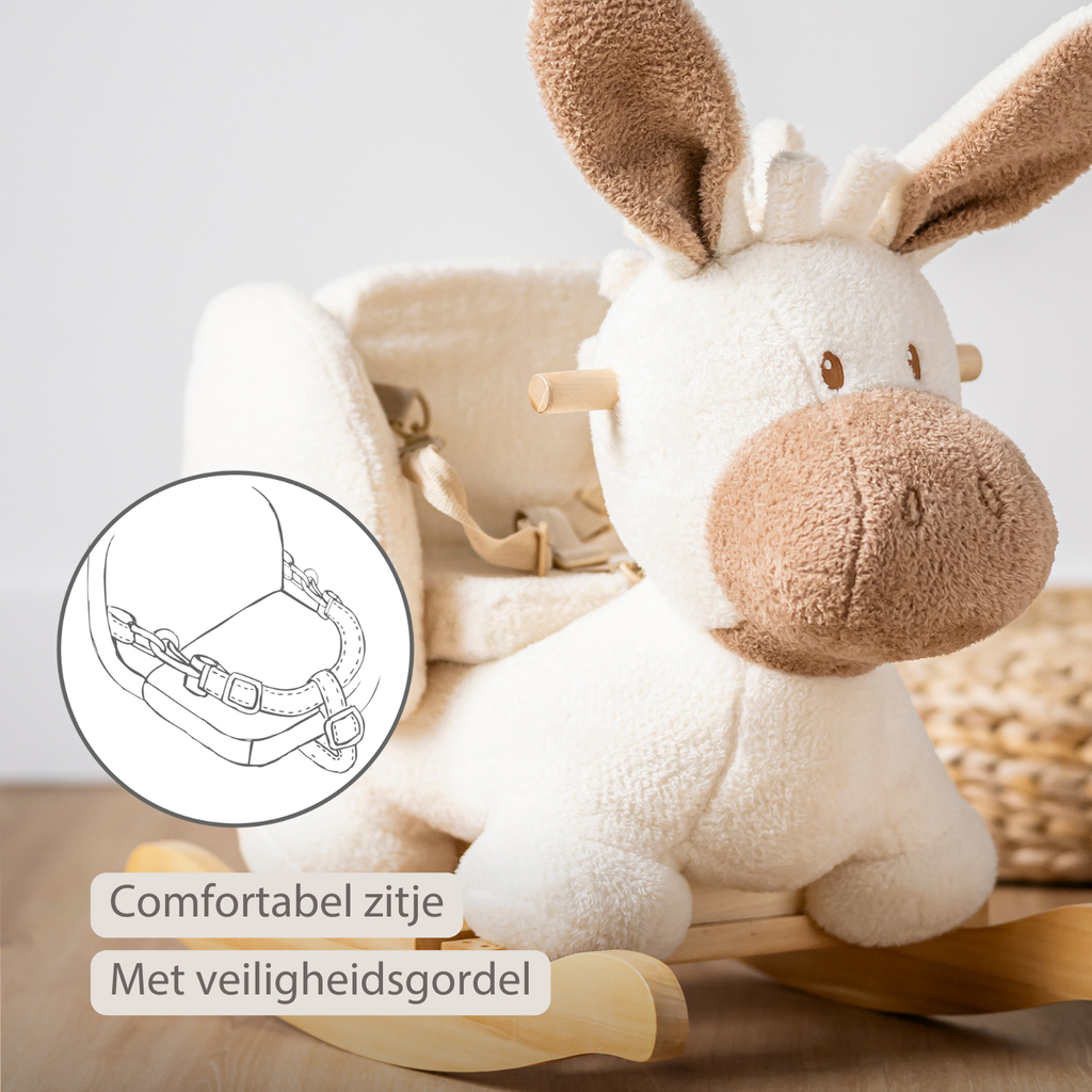 TEDDY Rocking Donkey – Rocking Animal in Teddy Fabric – Ecru [NL]