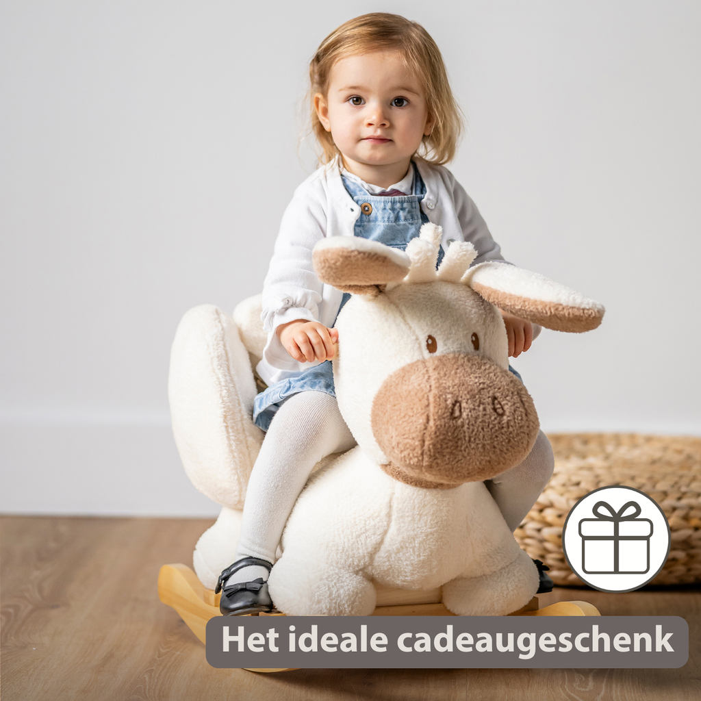 TEDDY Rocking Donkey – Rocking Animal in Teddy Fabric – Ecru [NL]