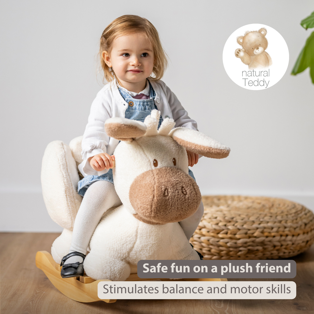 TEDDY Rocking Donkey – Rocking Animal in Teddy Fabric – Ecru [EN]