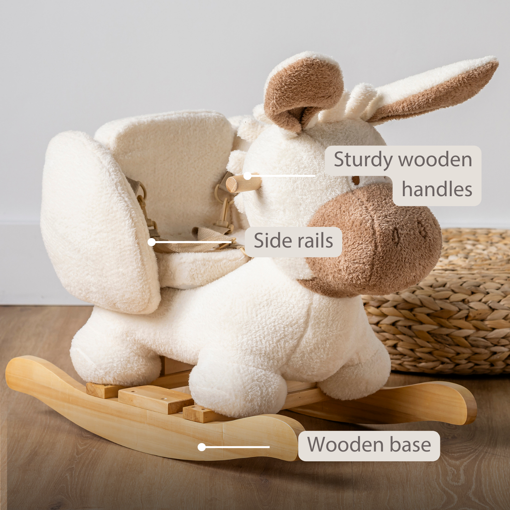 TEDDY Rocking Donkey – Rocking Animal in Teddy Fabric – Ecru [EN]