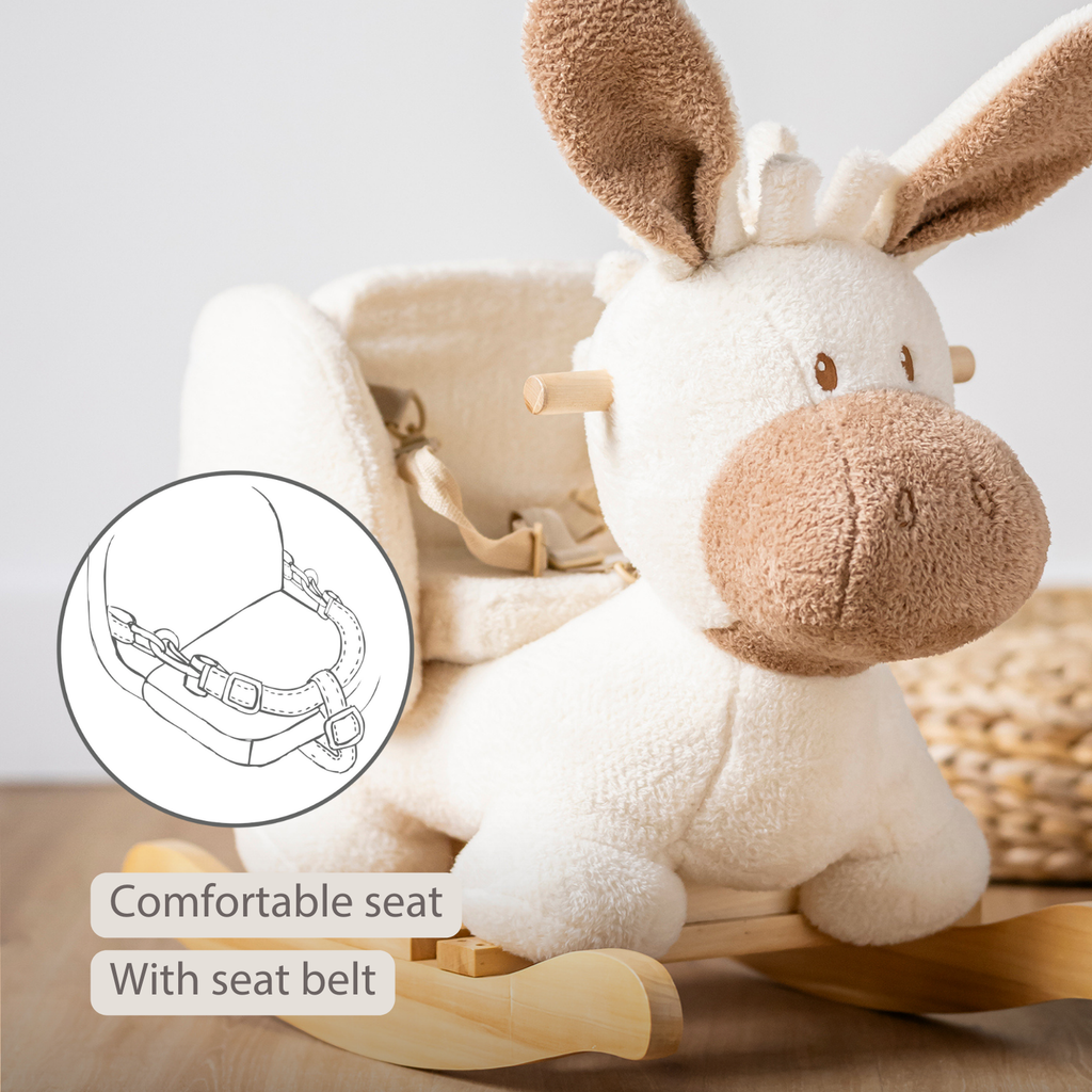 TEDDY Rocking Donkey – Rocking Animal in Teddy Fabric – Ecru [EN]