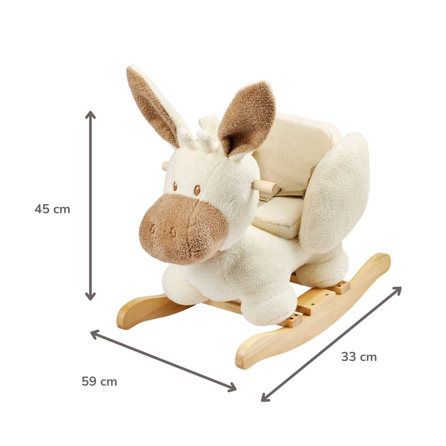 TEDDY Rocking Donkey – Rocking Animal in Teddy Fabric – Ecru [EN]