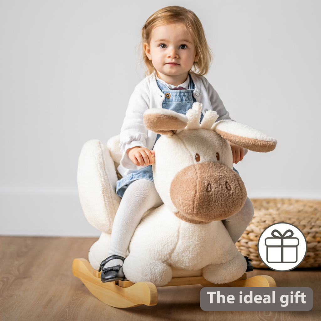 TEDDY Rocking Donkey – Rocking Animal in Teddy Fabric – Ecru [EN]