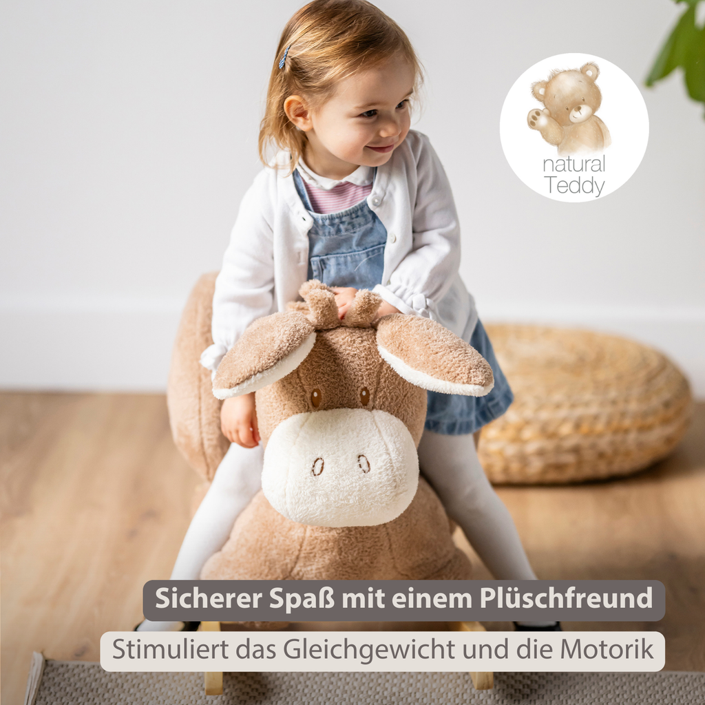 TEDDY Rocking Donkey – Rocking Animal in Teddy Fabric – Beige [DE]