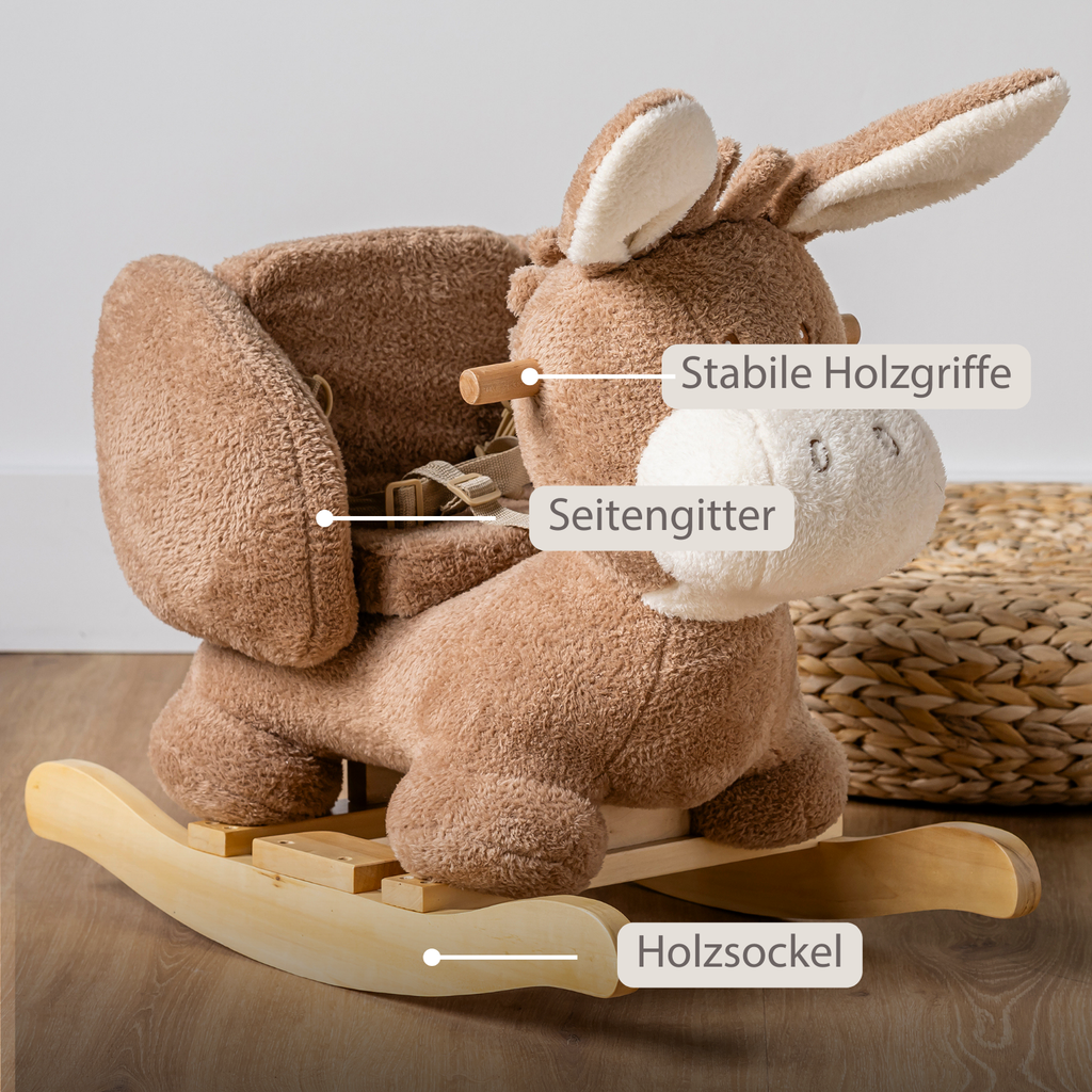 TEDDY Rocking Donkey – Rocking Animal in Teddy Fabric – Beige [DE]