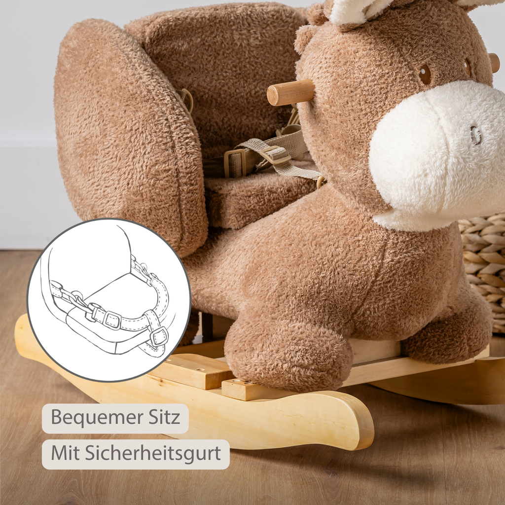 TEDDY Rocking Donkey – Rocking Animal in Teddy Fabric – Beige [DE]