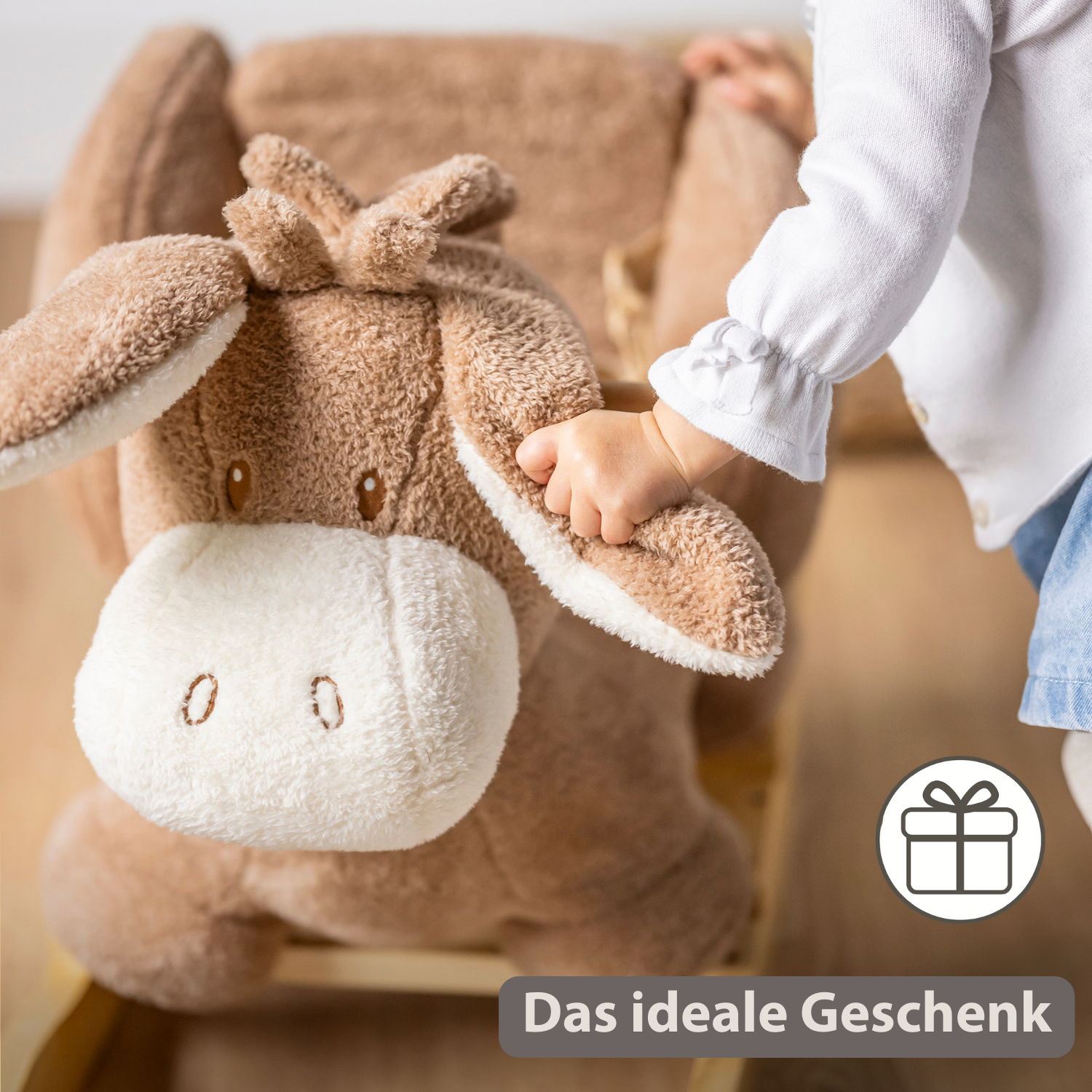 TEDDY Rocking Donkey – Rocking Animal in Teddy Fabric – Beige [DE]