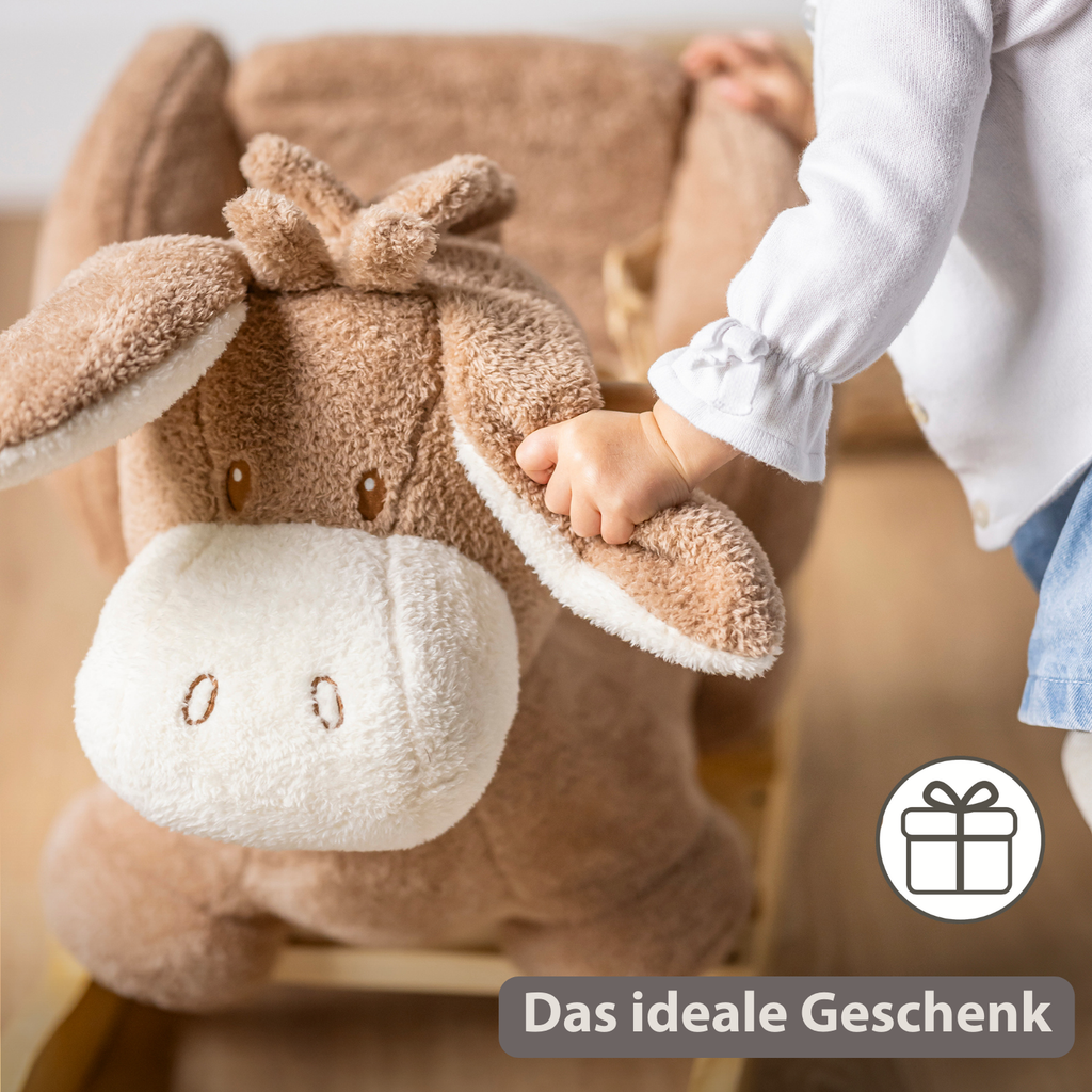 TEDDY Rocking Donkey – Rocking Animal in Teddy Fabric – Beige [DE]