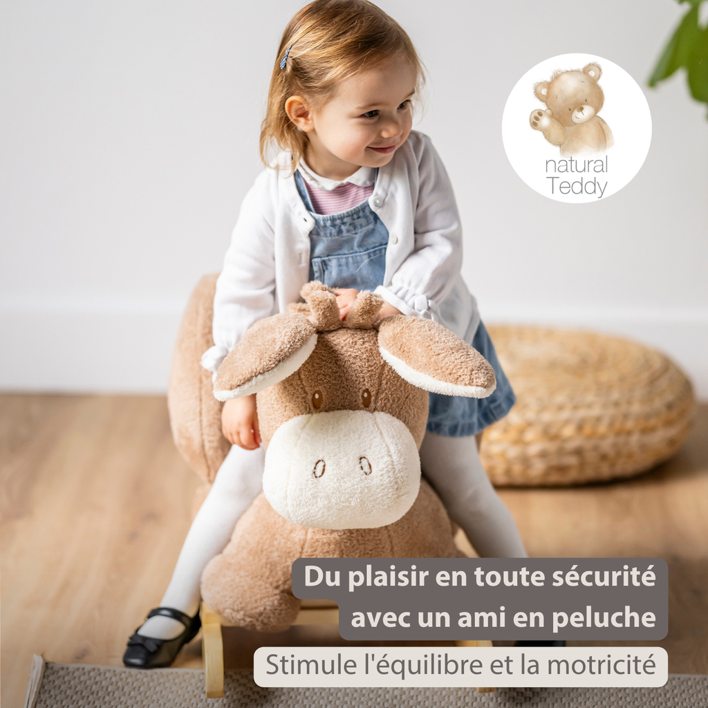 TEDDY Rocking Donkey – Rocking Animal in Teddy Fabric – Beige [FR]
