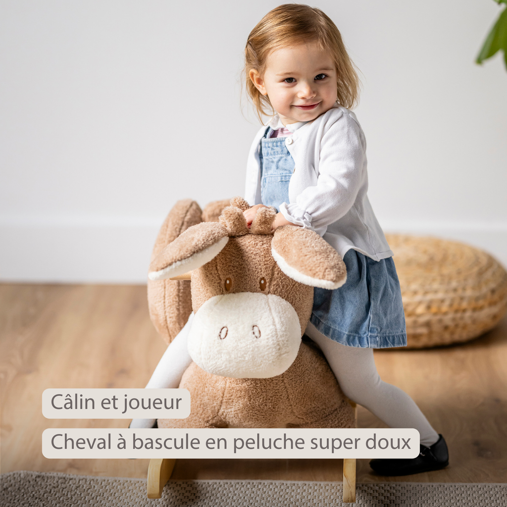TEDDY Rocking Donkey – Rocking Animal in Teddy Fabric – Beige [FR]