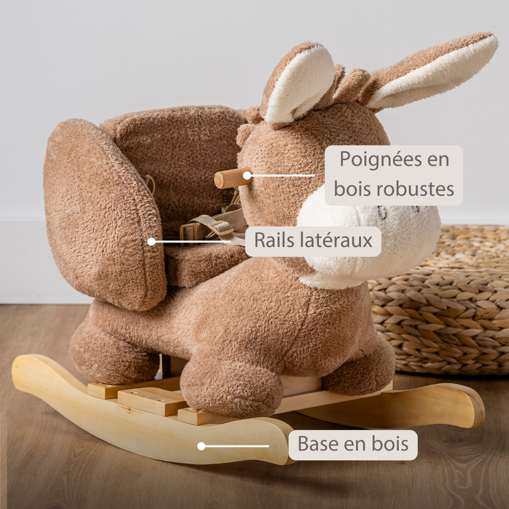 TEDDY Rocking Donkey – Rocking Animal in Teddy Fabric – Beige [FR]