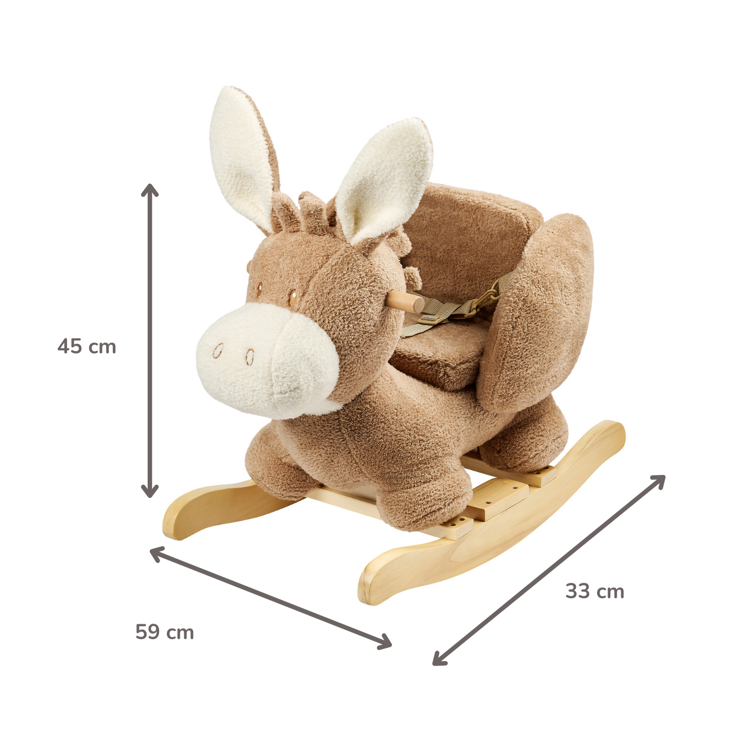 TEDDY Rocking Donkey – Rocking Animal in Teddy Fabric – Beige [FR]