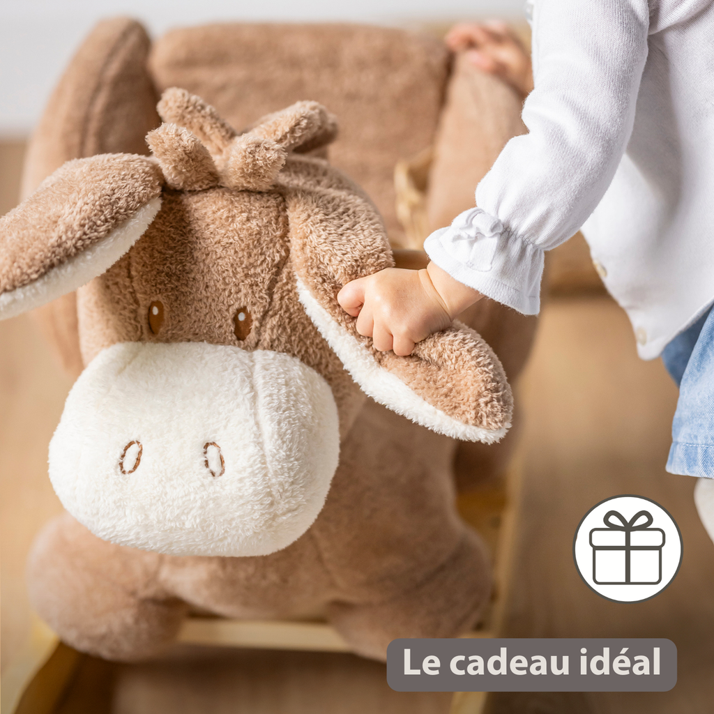 TEDDY Rocking Donkey – Rocking Animal in Teddy Fabric – Beige [FR]