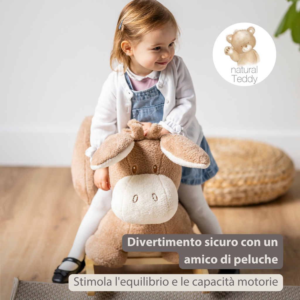 TEDDY Rocking Donkey – Rocking Animal in Teddy Fabric – Beige [IT]