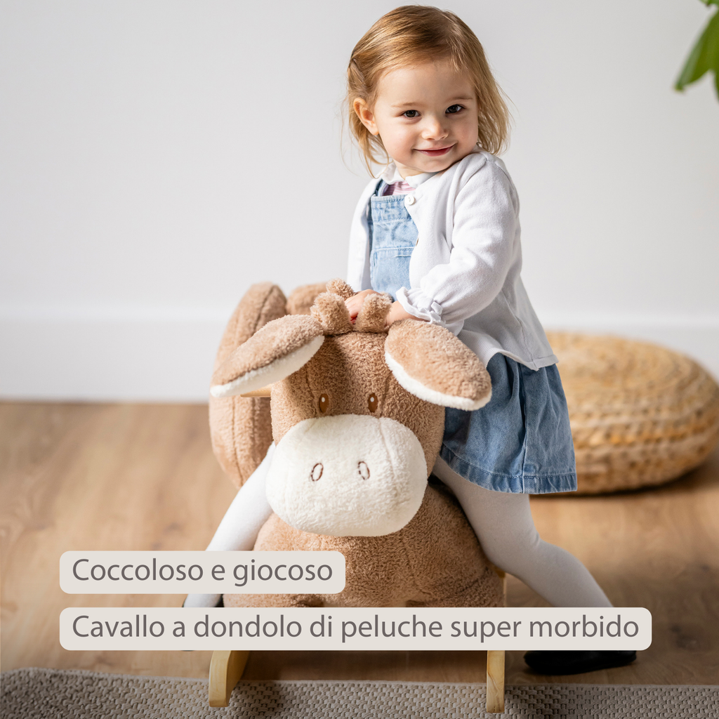 TEDDY Rocking Donkey – Rocking Animal in Teddy Fabric – Beige [IT]