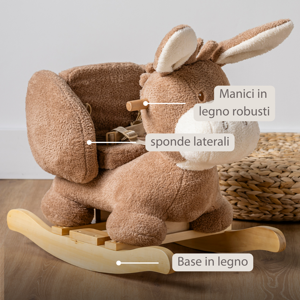 TEDDY Rocking Donkey – Rocking Animal in Teddy Fabric – Beige [IT]