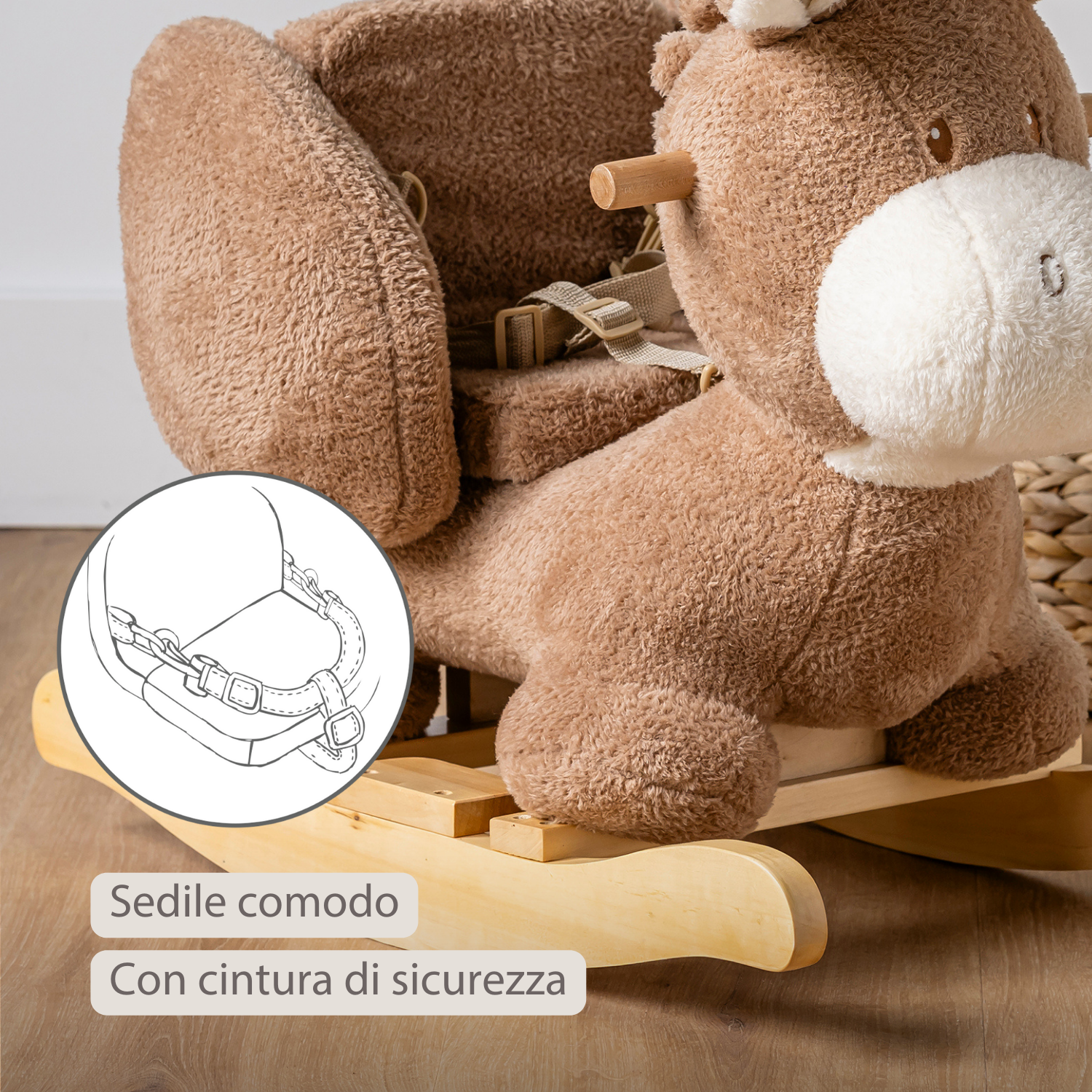 TEDDY Rocking Donkey – Rocking Animal in Teddy Fabric – Beige [IT]
