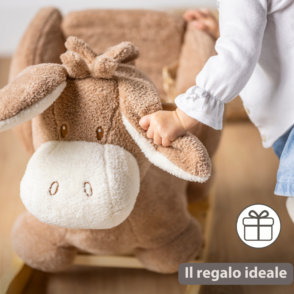 TEDDY Rocking Donkey – Rocking Animal in Teddy Fabric – Beige [IT]