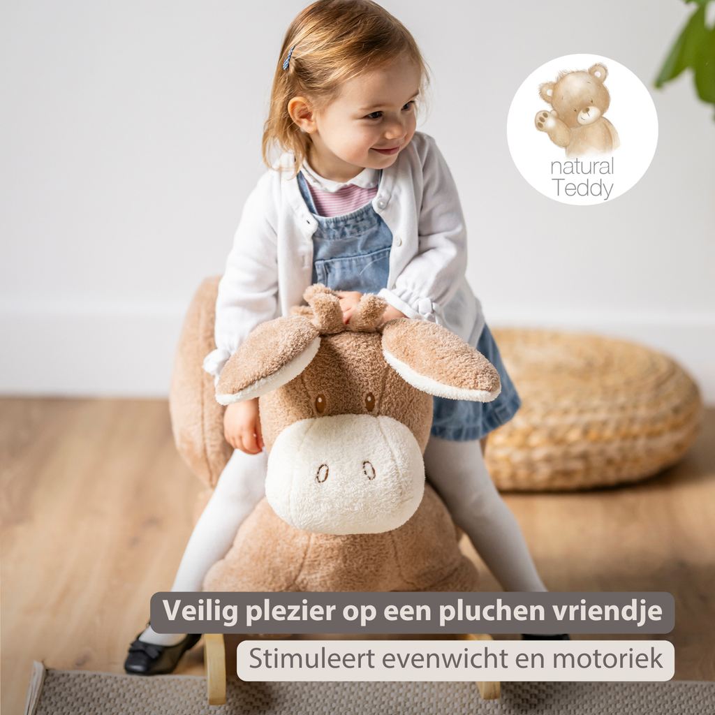 TEDDY Rocking Donkey – Rocking Animal in Teddy Fabric – Beige [NL]