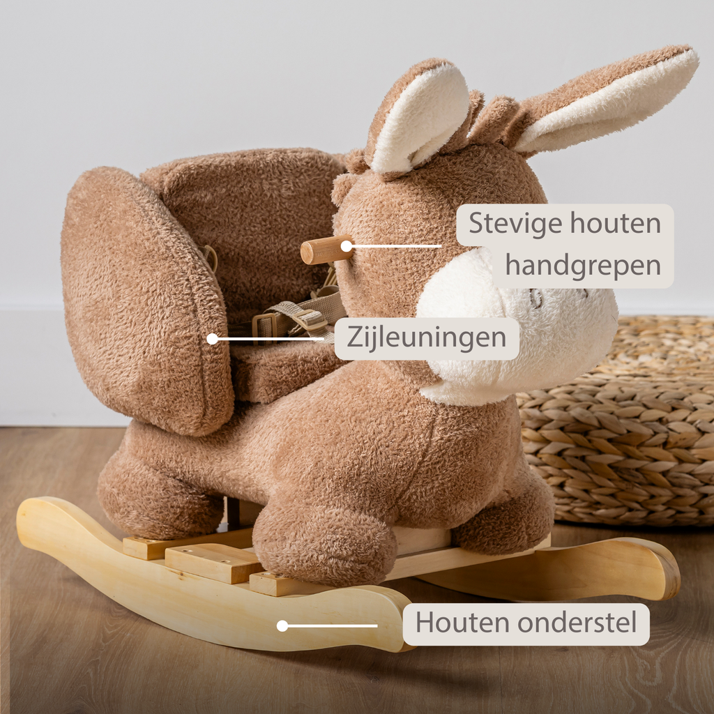 TEDDY Rocking Donkey – Rocking Animal in Teddy Fabric – Beige [NL]