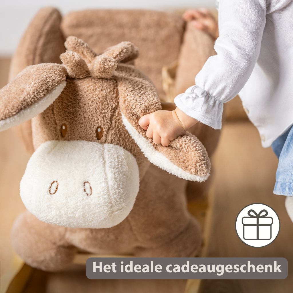 TEDDY Rocking Donkey – Rocking Animal in Teddy Fabric – Beige [NL]