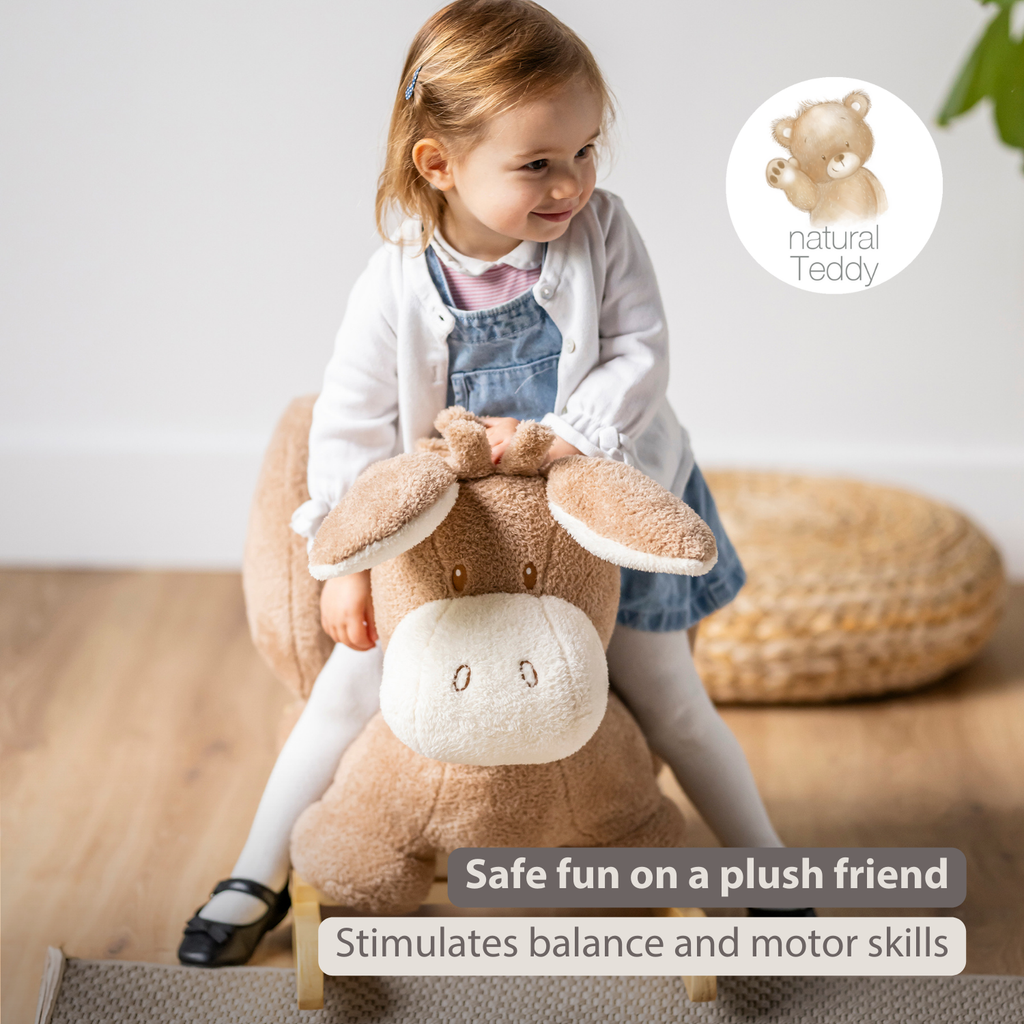 TEDDY Rocking Donkey – Rocking Animal in Teddy Fabric – Beige [EN]
