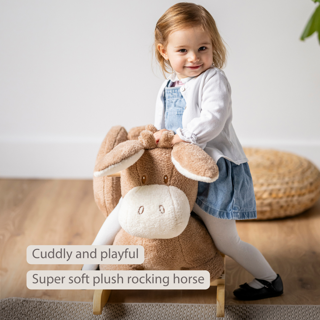 TEDDY Rocking Donkey – Rocking Animal in Teddy Fabric – Beige [EN]