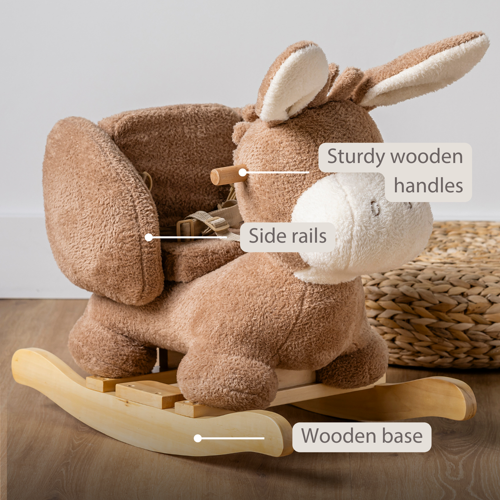 TEDDY Rocking Donkey – Rocking Animal in Teddy Fabric – Beige [EN]