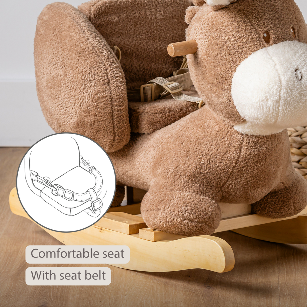 TEDDY Rocking Donkey – Rocking Animal in Teddy Fabric – Beige [EN]