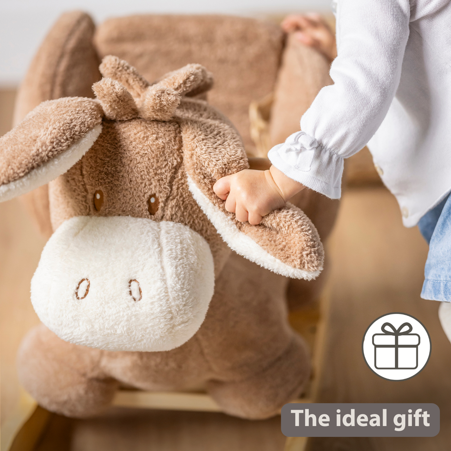 TEDDY Rocking Donkey – Rocking Animal in Teddy Fabric – Beige [EN]