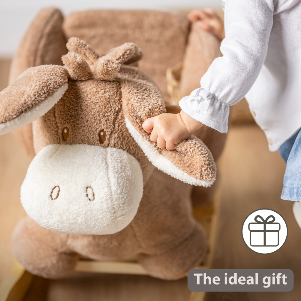 TEDDY Rocking Donkey – Rocking Animal in Teddy Fabric – Beige [EN]