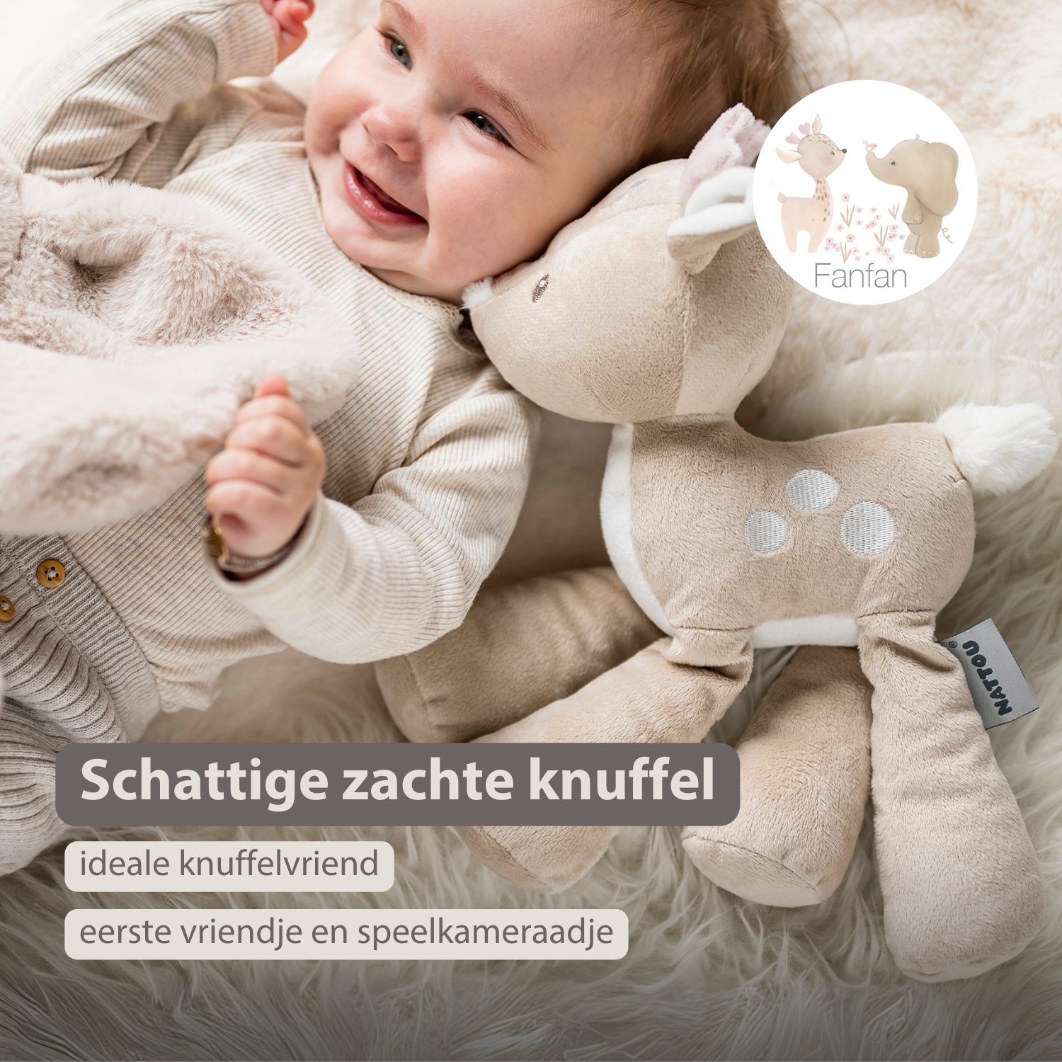 FanFan Plush Deer - 30 cm - Soft Baby Plush - Beige [NL]