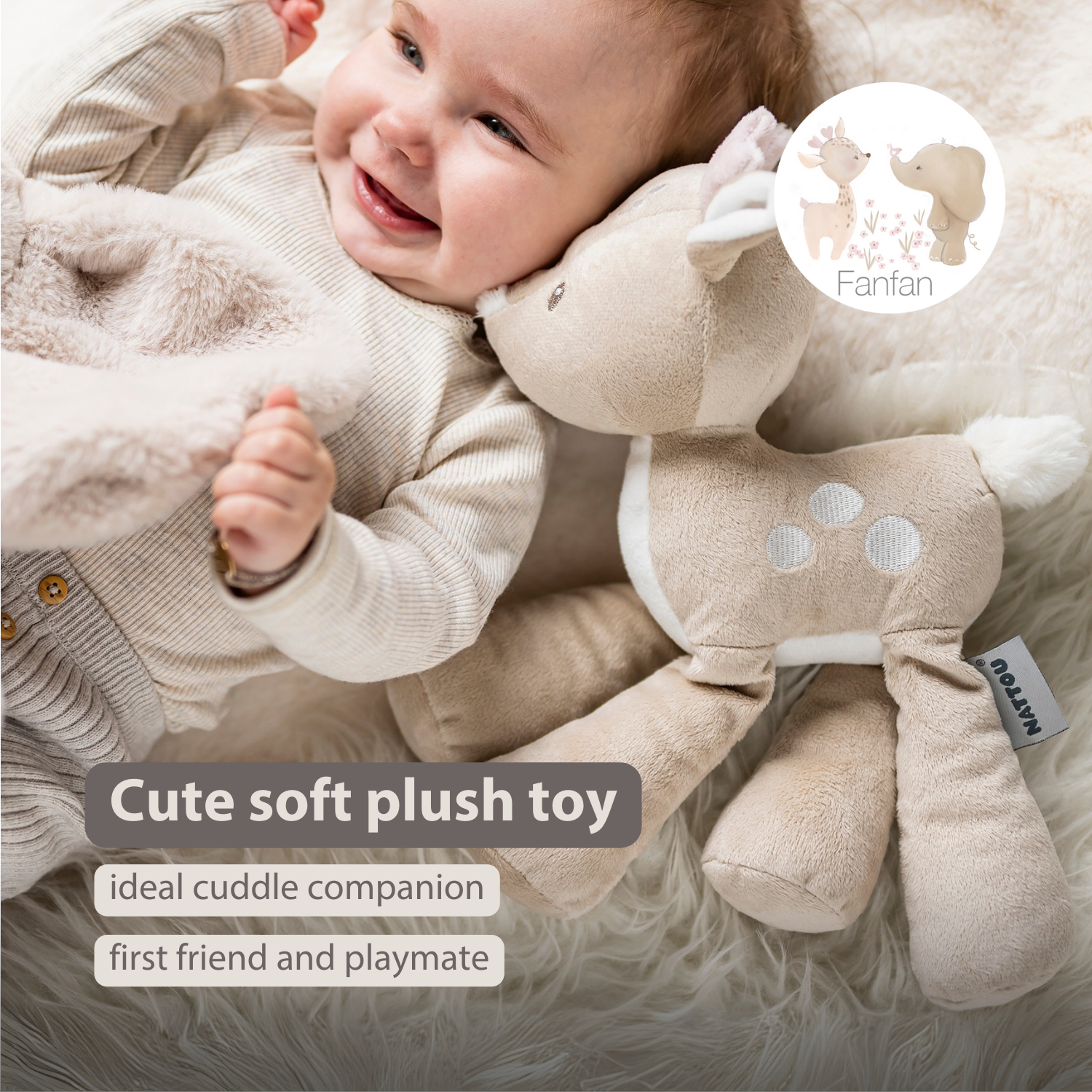 FanFan Plush Deer - 30 cm - Soft Baby Plush - Beige [EN]