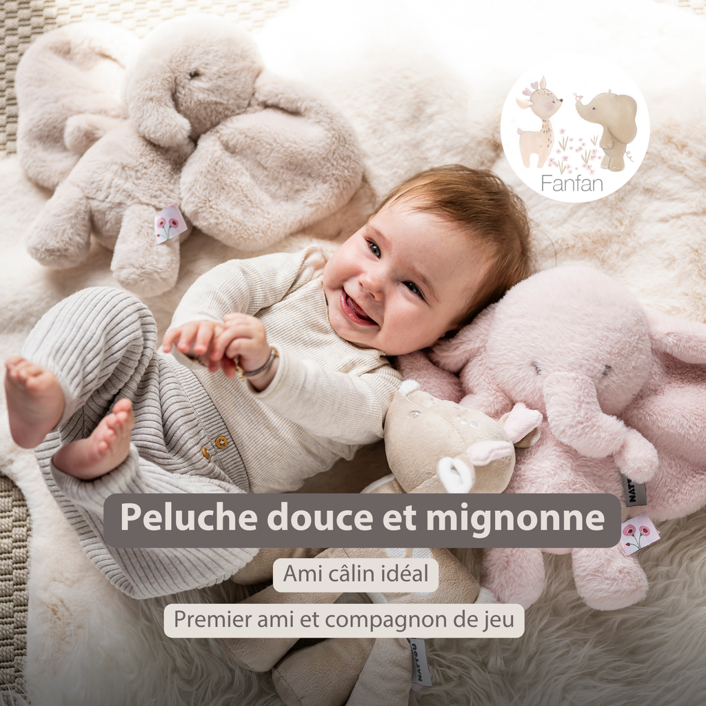 FanFan Cuddle Elephant – 30 cm – Soft Baby Plush – Sand [FR]