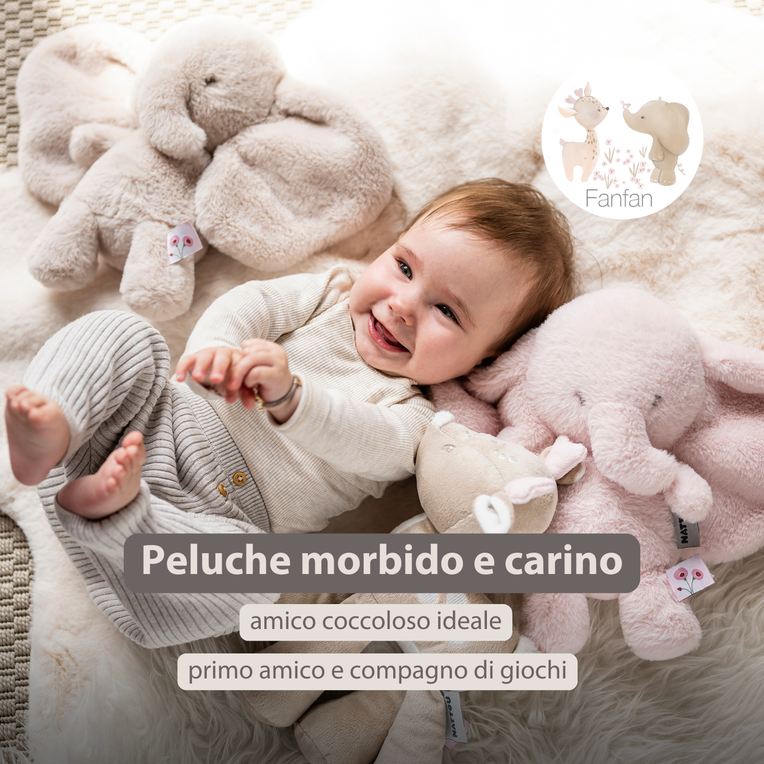 FanFan Cuddle Elephant – 30 cm – Soft Baby Plush – Sand [IT]