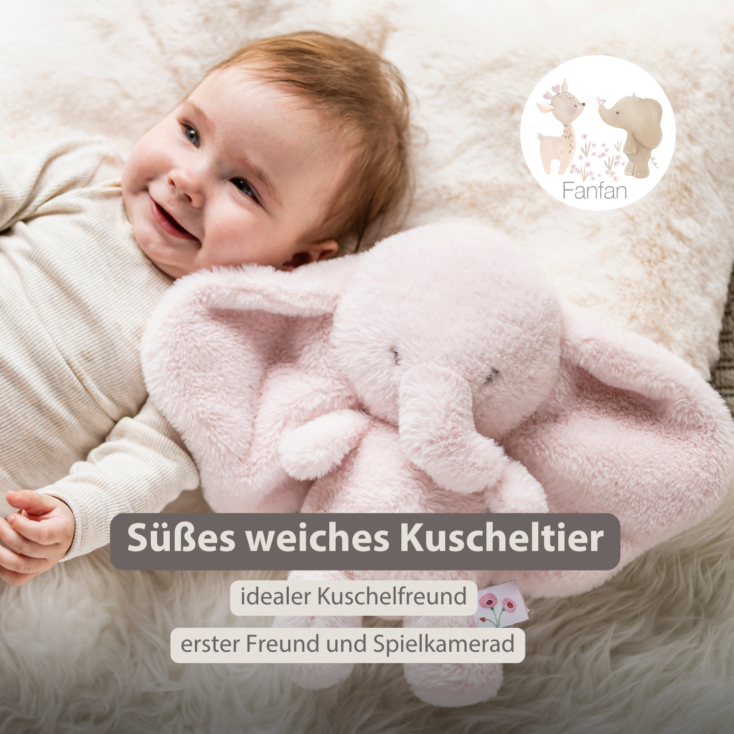 FanFan Cuddle Elephant – 30 cm – Soft Baby Plush Toy – Pink [DE]